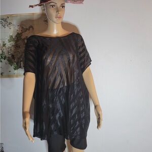 Black Sheer Striped Tunic Top